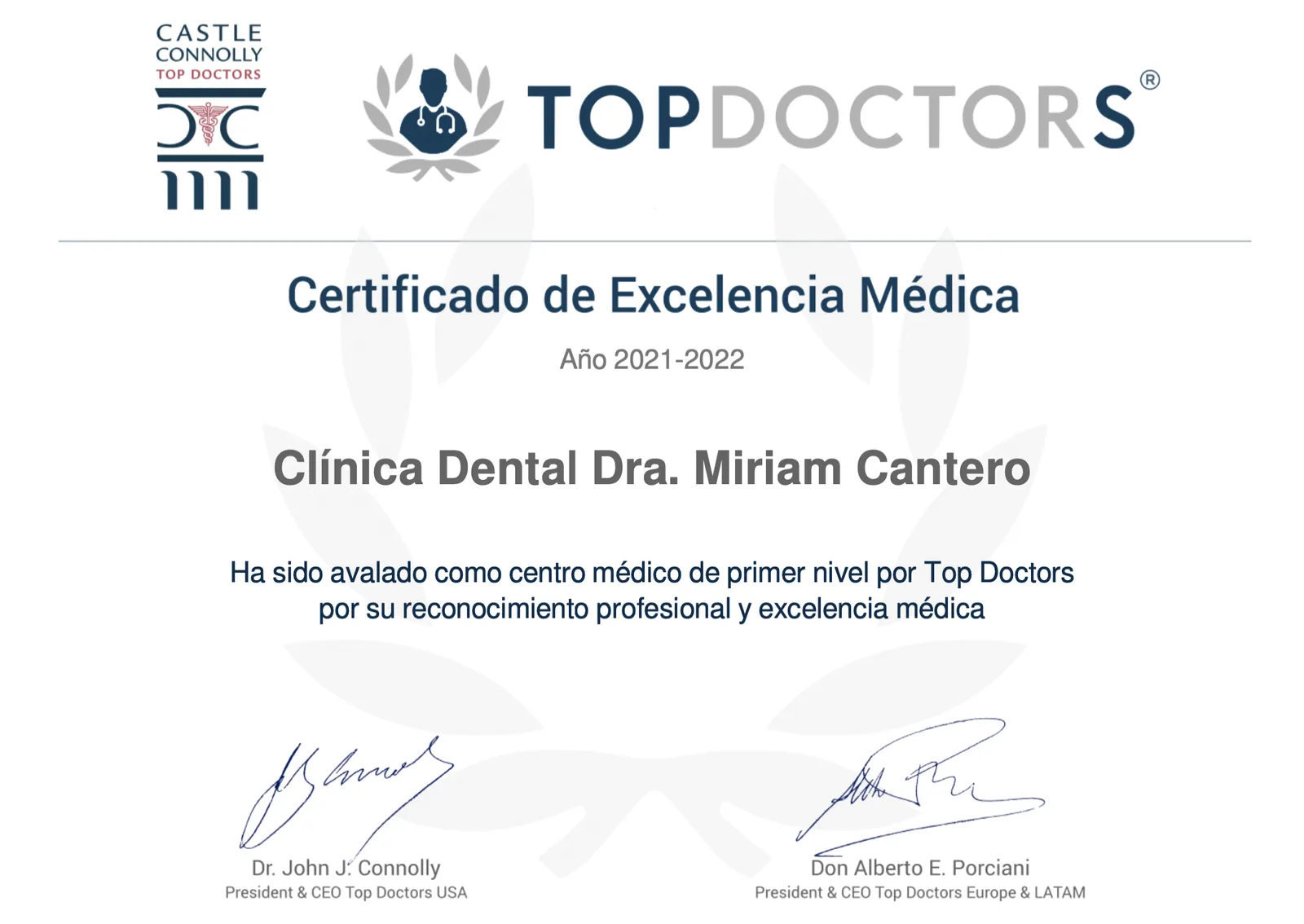 Certificado de Excelencia Médica - Top Doctors
